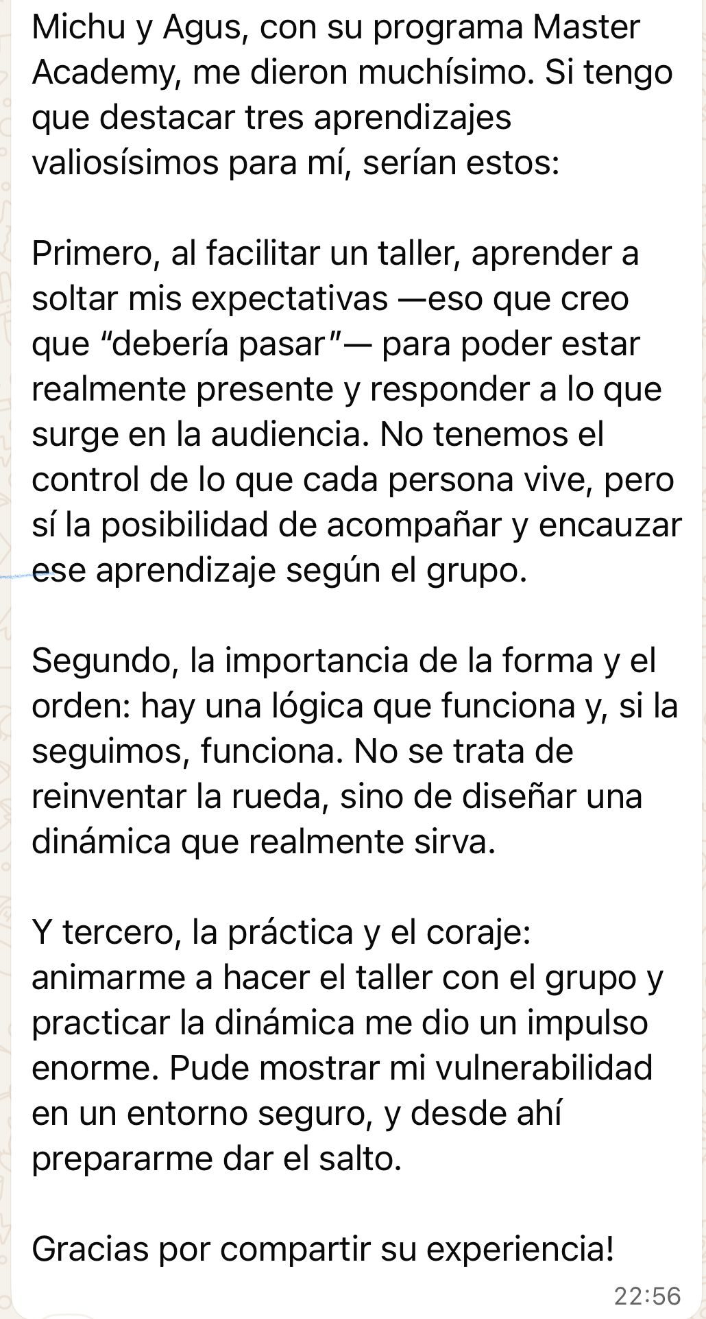 Captura de testimonio de una participante 5